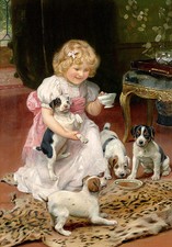 Arthur John Elsley The Tea Party Puppy Dogs Pups Wall Art  Canvas 