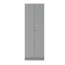 Light Grey 2 Door Wardrobe Modern Narrow Storage Hanging Rail Shelf Storage