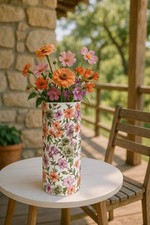 Farmhouse Cottage Vase | Floral Pattern Glass Vase | Rustic Large Glass Vase