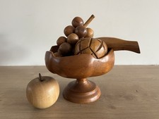Wooden Fruit and Pedestal Bowl Apple Grapes Banana Home Decor