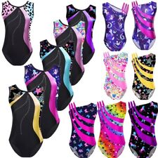 Girls Kids Shiny Gymnastics Leotard Sleeveless Color Block Ballet Dance Party UK