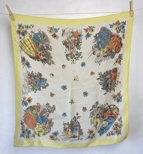 Vintage Square Neck Scarf Head Scarf Yellow Floral Crinoline Ladies Foulard