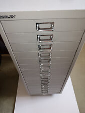 Vintage Grey Bisley 15 Drawer Metal Filing Cabinet on Plinth Leg CLEANED & WAXED