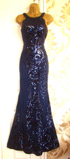 QUIZ SIZE 14 Navy Sequins Maxi Prom Ball Evening Party Wedding Guest Dress Gown