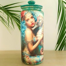 Novelty Glass Kitchen Food Storage Mermaid Cookie Biscuits Round Jar with Lid