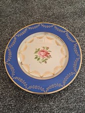 VERY RARE Vintage - Royal Blue & Gold, Pink Rose Plate 9 Inch, Alfred Meakin BYR