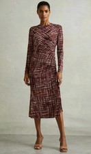 Reiss Riyo Ruched Midi Dress, Red - Size 10