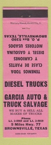 Matchbook cover garcia auto - matchbook,
