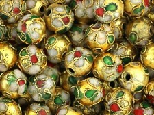 30x 6mm GOLD FLORAL CLOISONNE