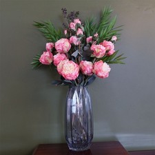 Glass Vase Pink Peony Berry Artificial Flowers Geometric  Large 85cm Deluxe