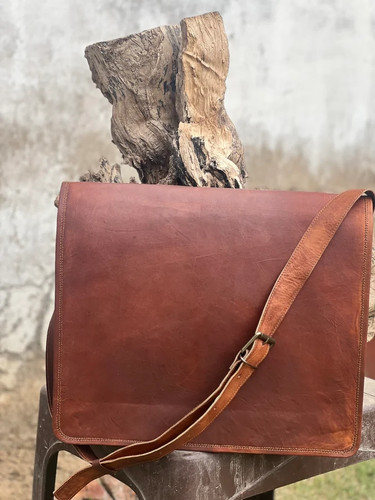 Men leather vintage laptop - men's,