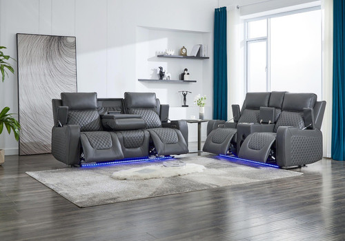 Grey leather recliner - grey, 3+2