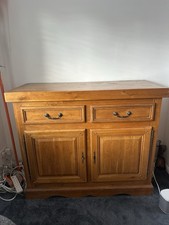 Solid Oak Side Board With Two Drawers And Internal Shelves