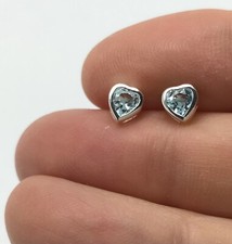 blue topaz heart stud earrings