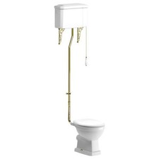 Signature High Level Toilet with Pull Chain Cistern Brushed Brass - Soft Close 
