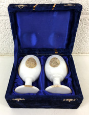 Vintage Pair of Onyx / Stone Goblets In a Blue 'Velvet' Case