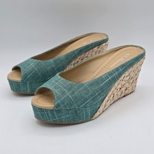 Wedge Peep Toe Slip On Espadrille Shoes Aqua Daysie CL by Laundry US Size 10