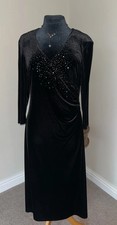 Artigiano Black Velour Faux Wrap Sequin Midi Dress 3/4 Sleeves BNWT Size 14