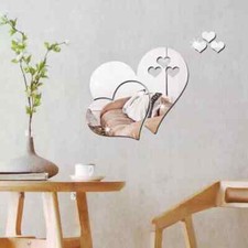 3 Love Heart Mirror Tiles Kitchen Wall Sticker Stick on Decal Home Bedroom Deco