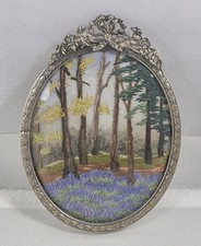 Antique Silk Embroidery, Bluebell Wood, in Silver Frame (Read Details|)