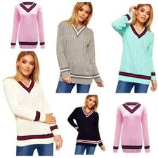 Womens Ladies Cable Knitted V
