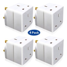 2 WAY ADAPTOR 3 PIN MAINS SOCKET 13 AMP DOUBLE HOUSEHOLD UK PLUG ADAPTER 4 PACK