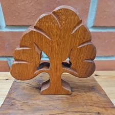 Vintage Wooden Dark Oak Tree Sculpture Hand Carved From Oak, 6.5 x 6 inches 