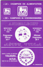 ANDERLECHT v ASTON VILLA 1982 European Cup Semi Final 2nd Leg