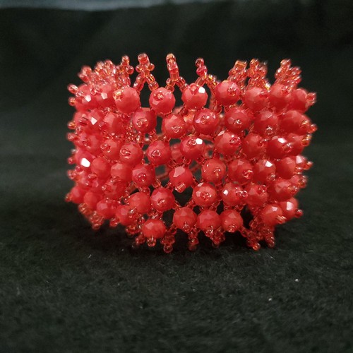 Glass beaded bracelet red wide - bracelet,