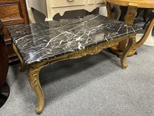 French Antique Gilt & Black Marble Coffee Table Louis XVI Style
