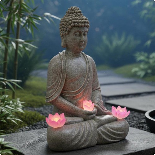 Solar buddha statue lamp - solar, resin
