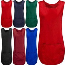 WOMEN LADIES TABARD APRON OVERALL KITCHEN CATERING CLEANING BAR PLUS SIZE POCKET