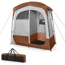 COSTWAY 2 Rooms Shower Tent Oversize Privacy Shelter Tent-Coffee