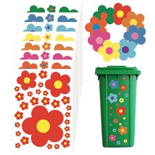 Wheelie Bin Stickers, 8 Sheets Flower Dustbin Sticker Waterproof Stickers Self-A