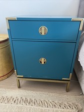 Bedside Table Navy Blue with 2 Storage Drawers and Gold Metal Legs Modern Style
