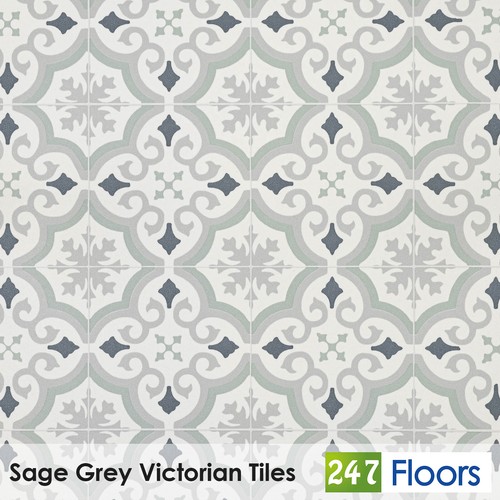 Sage grey victorian tiles - sage,