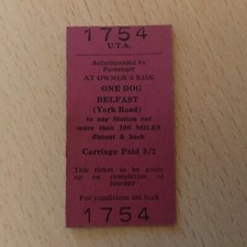 Irish.  Railway Ticket;.   (  Belfast. York. Road.  To,  One. Dog,  1754 ). P-75