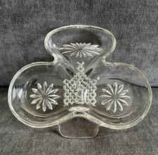 Vintage Clear Glass Irish Shamrock Clover 3 Section Serving Dish Bowl
