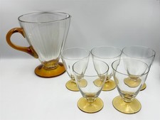 Vintage 6 piece Lemonade / Water Set Amber Glass Handmade Jug & Glasses