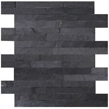 Sample of Black REAL Slate 3D Split Face Wall Cladding Tiles & Stacked Stone