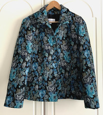Gray & Osbourn Blue Floral Collard V-Neck Slim Fit Jacket Size 16    Very Smart