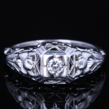 Engrave Unique Sterling Silver 925 Cubic Zirconia Solitaire Antique Wedding Ring