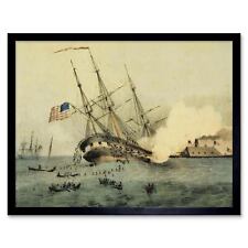 Painting Draw Naval Battle American Civil War Cumberland Merrimac Framed Print