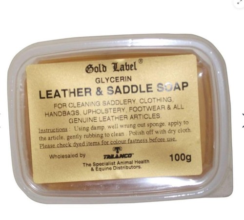 Gold label saddle soap hard - label,