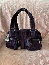 Kipling Hip Katie Shoulder Hand Bag Purple Velvet Effect with Monkey Keychain 