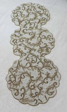 Regal Gold & White | Handmade Table Runner | Hand Beaded | Perfect Gift