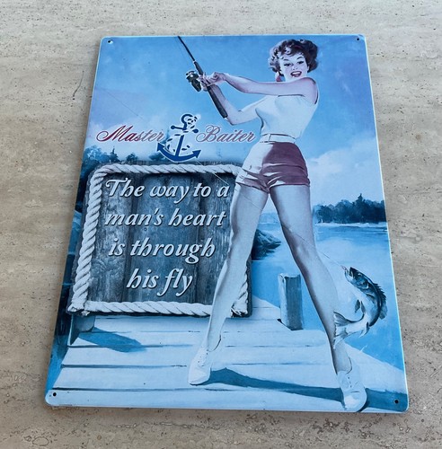 Large metal saucy fishing - , sign