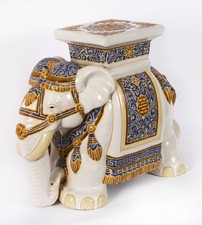Vintage Glazed Pottery Elephant Garden Seat / Stand Mid 20th Century