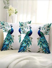1 X Peacock cushion covers peacock Feathers White Blue Green