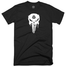 Odin Skull T Shirt Vikings Clothing Valhalla Pagan Warrior Thor Loki Valknut Top